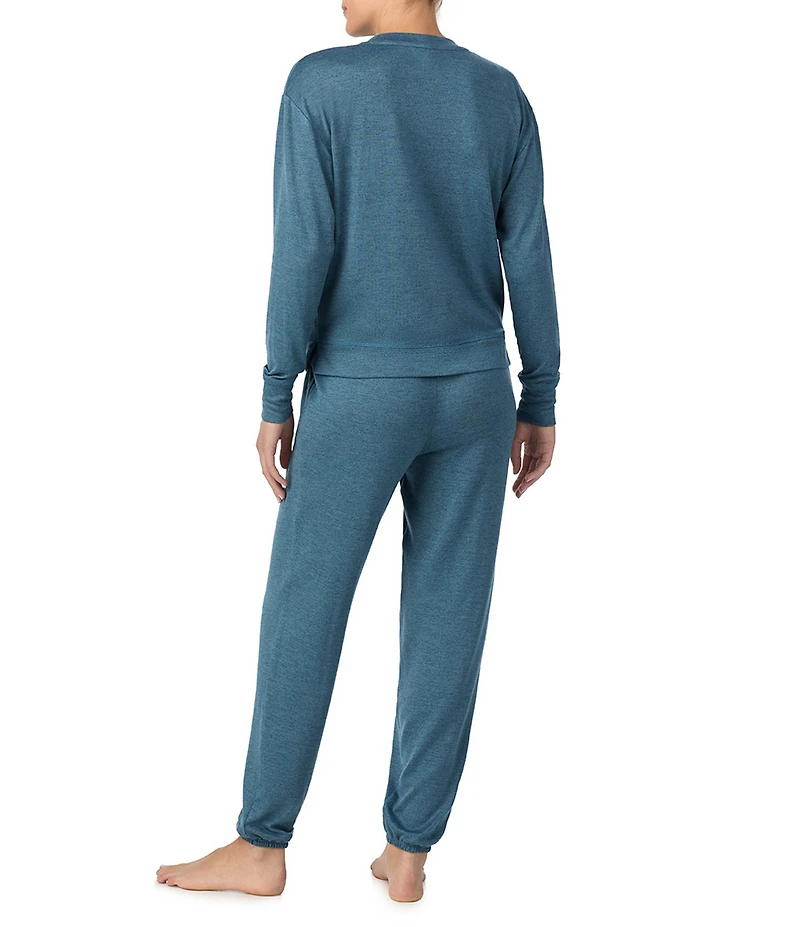 iRelax Solid Knit Crew Neck Long Jogger Pant Lounge Set