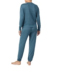 iRelax Solid Knit Crew Neck Long Jogger Pant Lounge Set