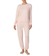 iRelax Solid Knit Crew Neck Long Jogger Pant Lounge Set