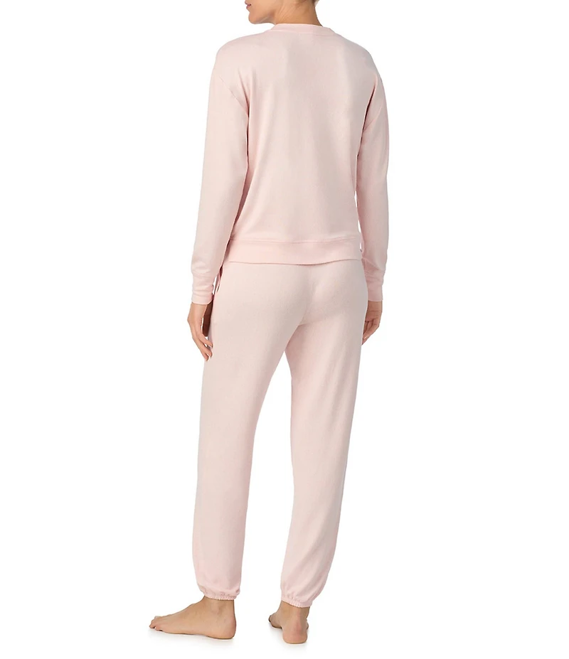 iRelax Solid Knit Crew Neck Long Jogger Pant Lounge Set