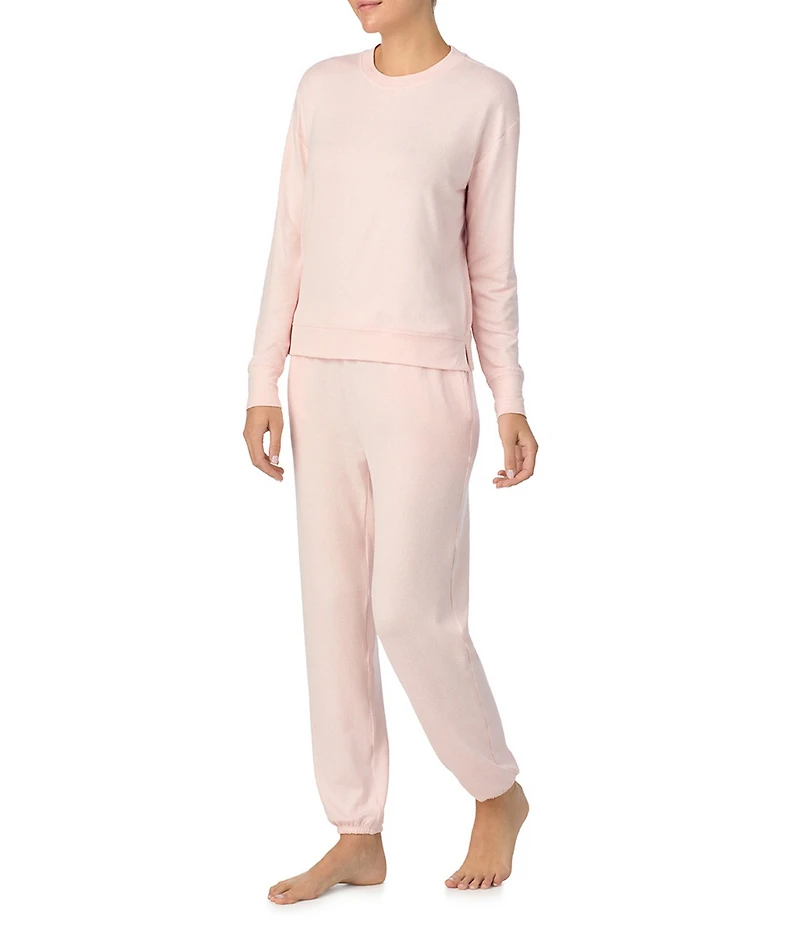iRelax Solid Knit Crew Neck Long Jogger Pant Lounge Set