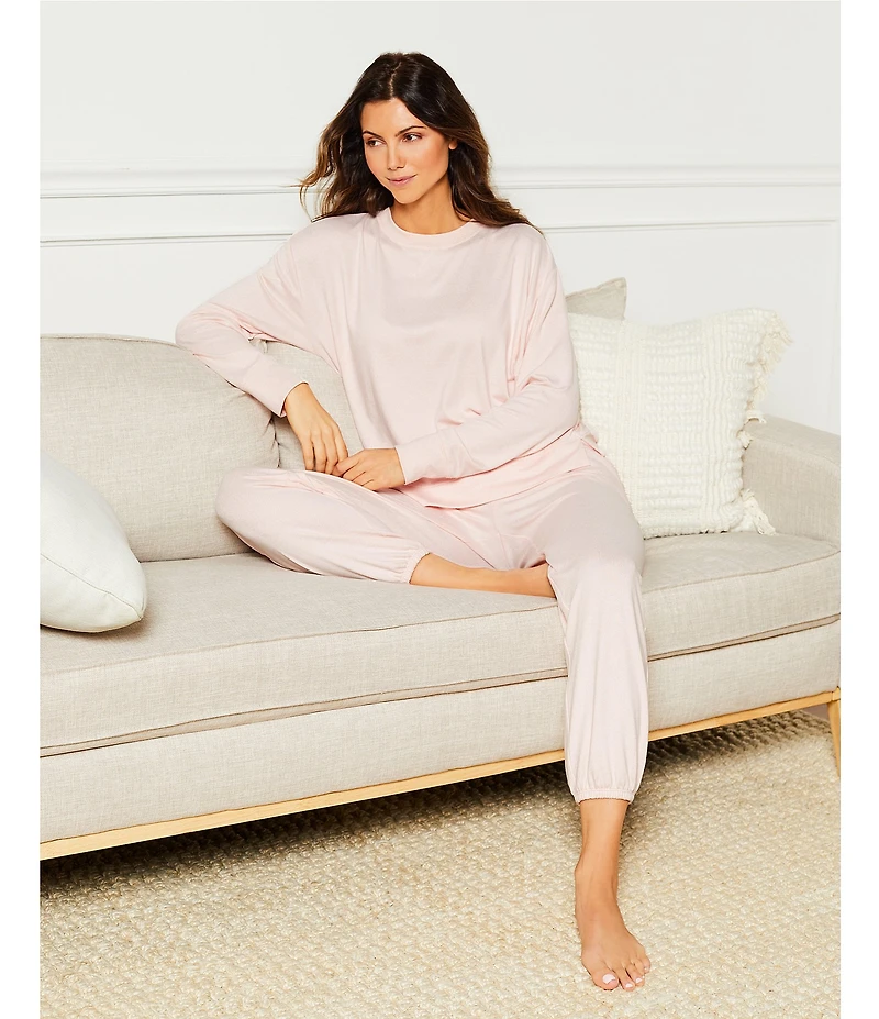 iRelax Solid Knit Crew Neck Long Jogger Pant Coordinating Lounge Set