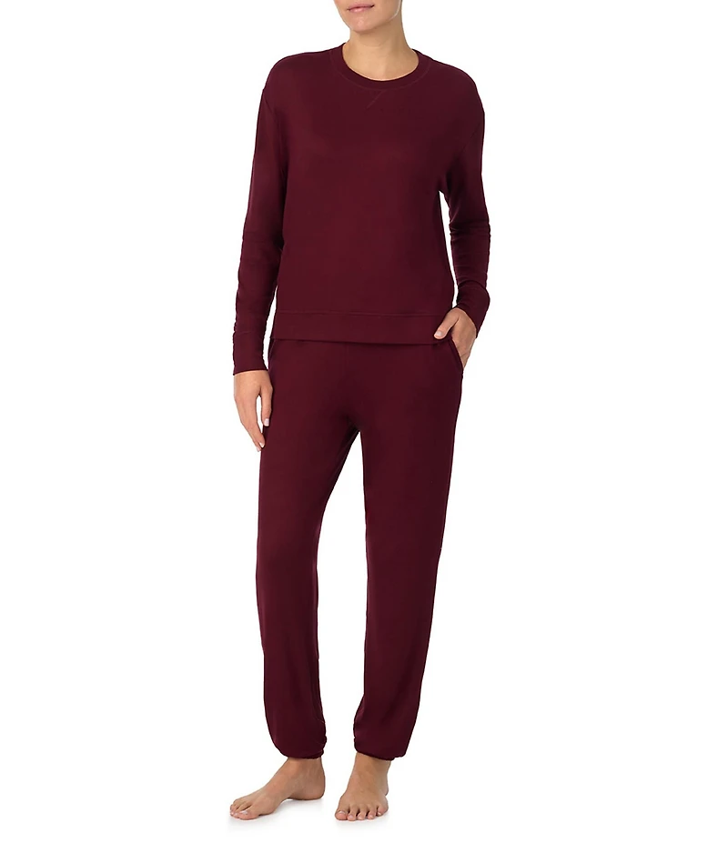 iRelax Solid Knit Crew Neck Long Jogger Pant Lounge Set