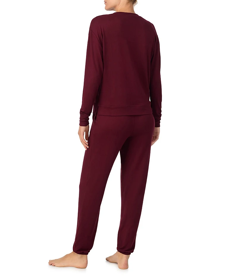 iRelax Solid Knit Crew Neck Long Jogger Pant Lounge Set