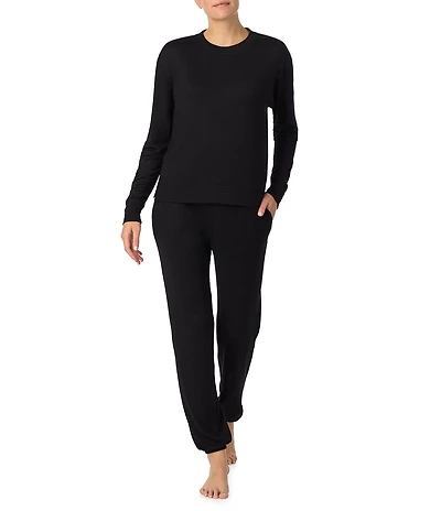 iRelax Solid Knit Crew Neck Long Jogger Pant Lounge Set