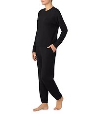 iRelax Solid Knit Crew Neck Long Jogger Pant Lounge Set