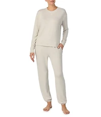iRelax Solid Knit Crew Neck Long Jogger Pant Lounge Set
