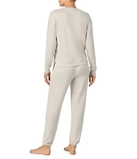iRelax Solid Knit Crew Neck Long Jogger Pant Lounge Set