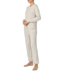 iRelax Solid Knit Crew Neck Long Jogger Pant Lounge Set