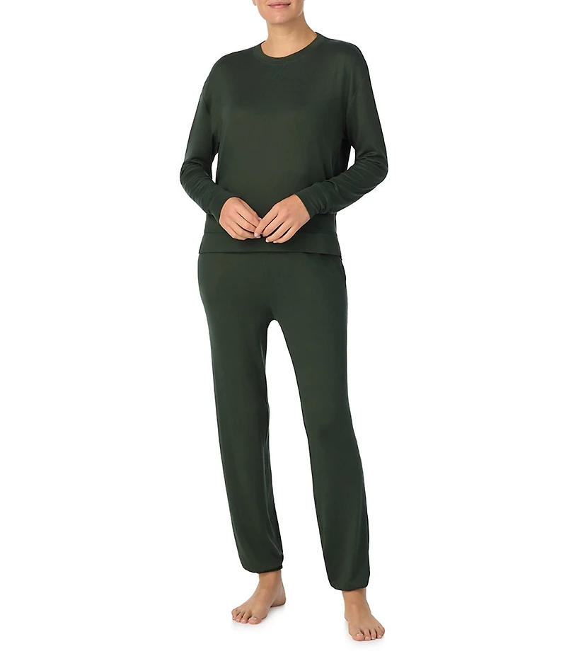 iRelax Solid Knit Crew Neck Long Jogger Pant Lounge Set