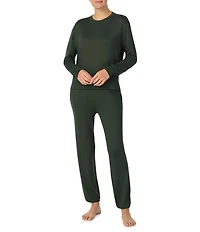 iRelax Solid Knit Crew Neck Long Jogger Pant Lounge Set
