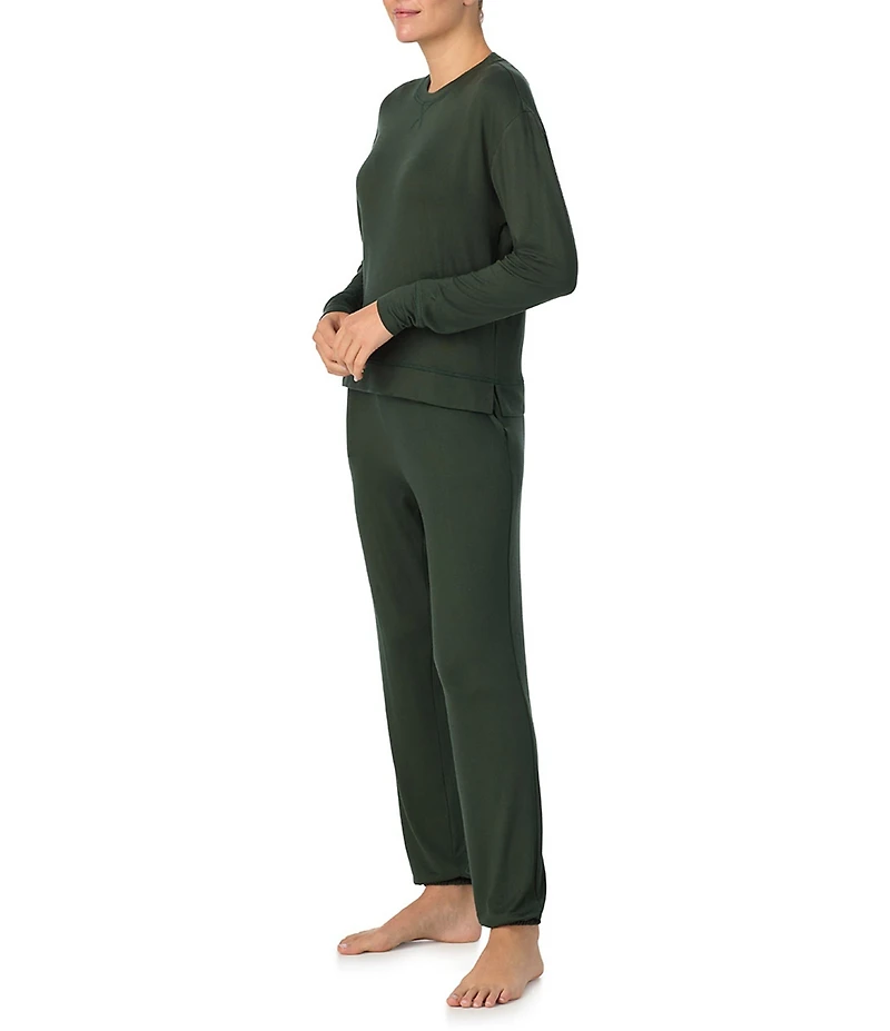 iRelax Solid Knit Crew Neck Long Jogger Pant Lounge Set