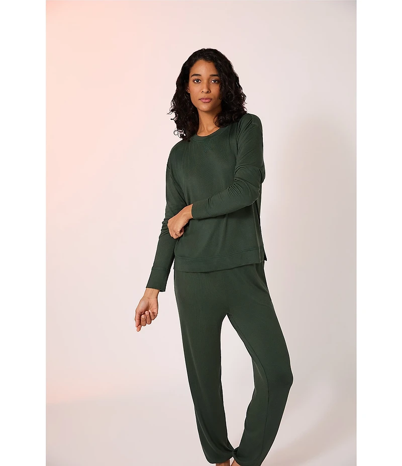 iRelax Solid Knit Crew Neck Long Jogger Pant Lounge Set