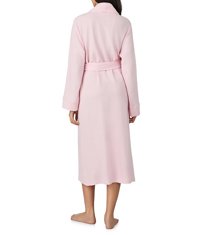 iRelax Solid Long Sleeve Shawl Collar Double Knit Pique Long Robe
