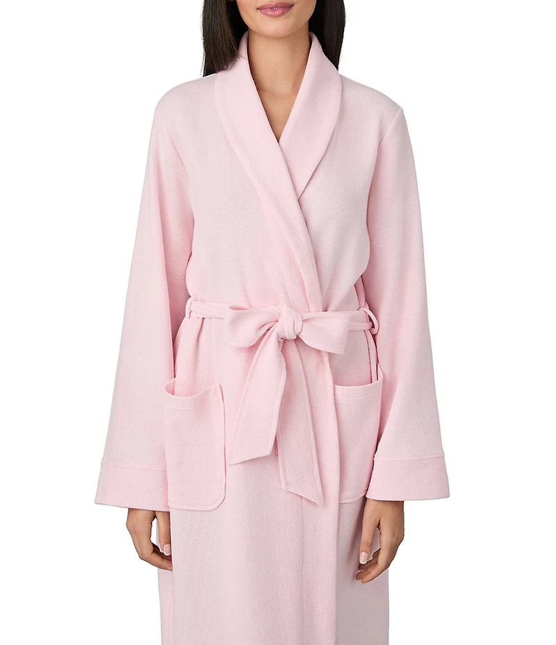 iRelax Solid Long Sleeve Shawl Collar Double Knit Pique Long Robe