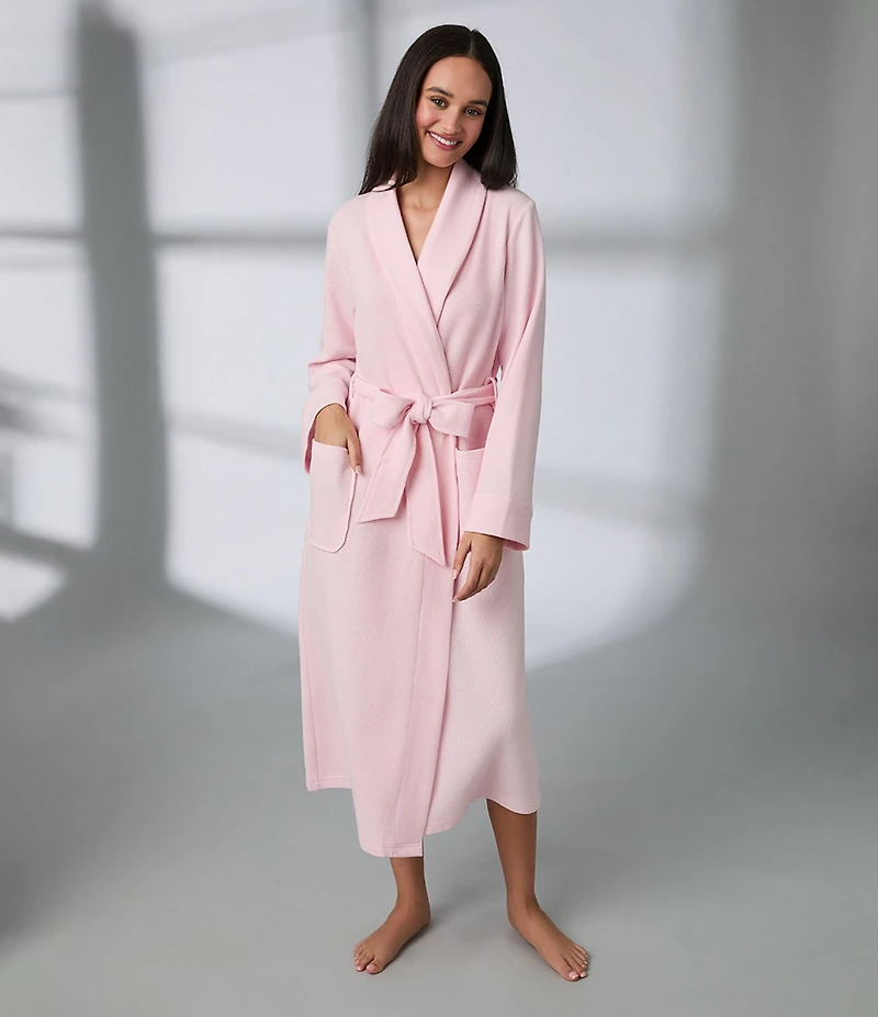 iRelax Solid Long Sleeve Shawl Collar Double Knit Pique Long Robe