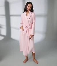 iRelax Solid Long Sleeve Shawl Collar Double Knit Pique Long Robe