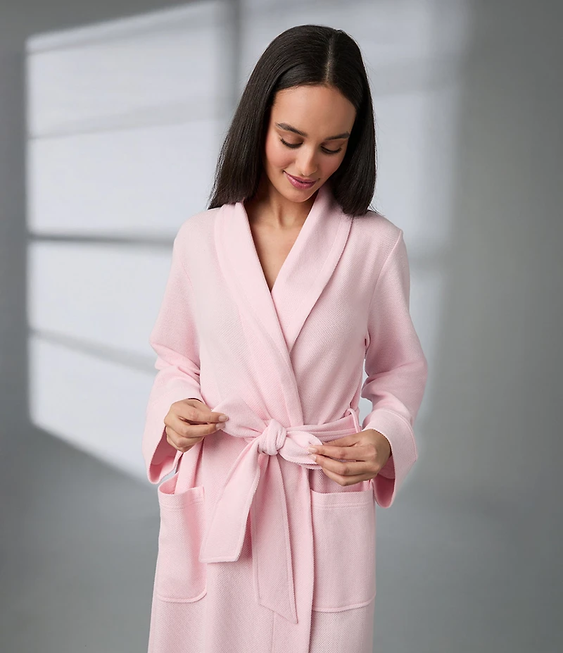iRelax Solid Long Sleeve Shawl Collar Double Knit Pique Long Robe