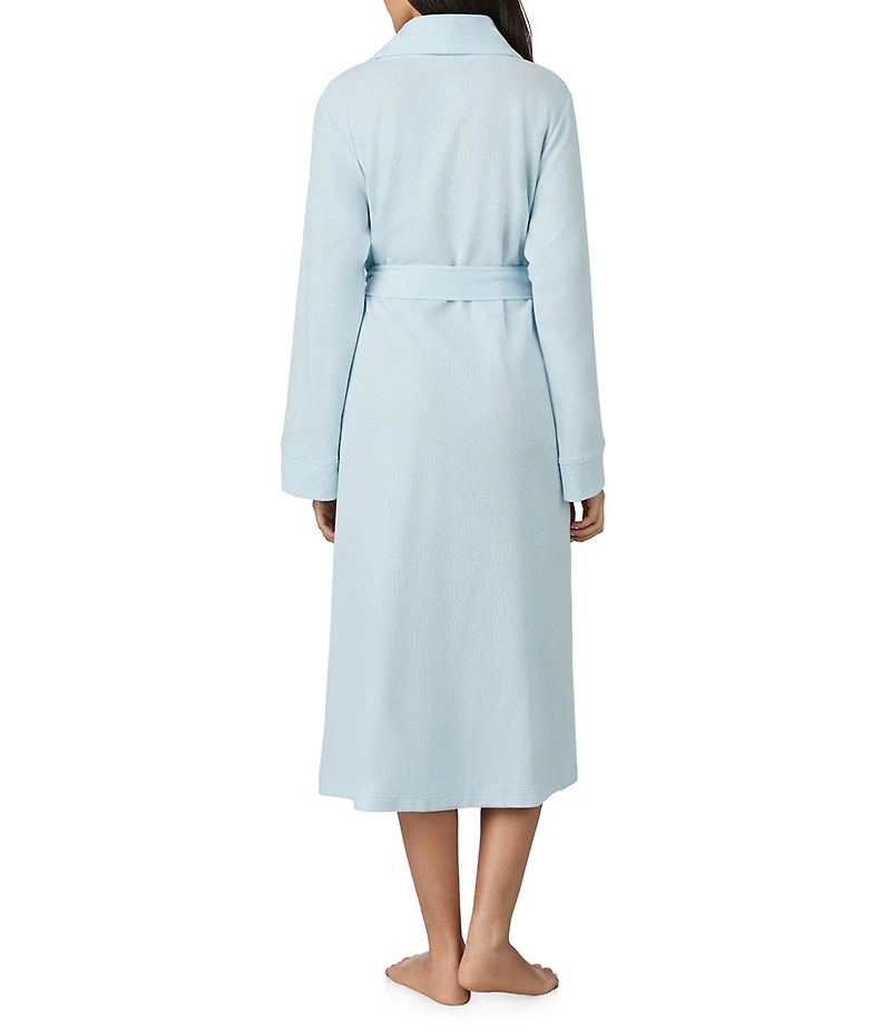 iRelax Solid Long Sleeve Shawl Collar Double Knit Pique Long Robe