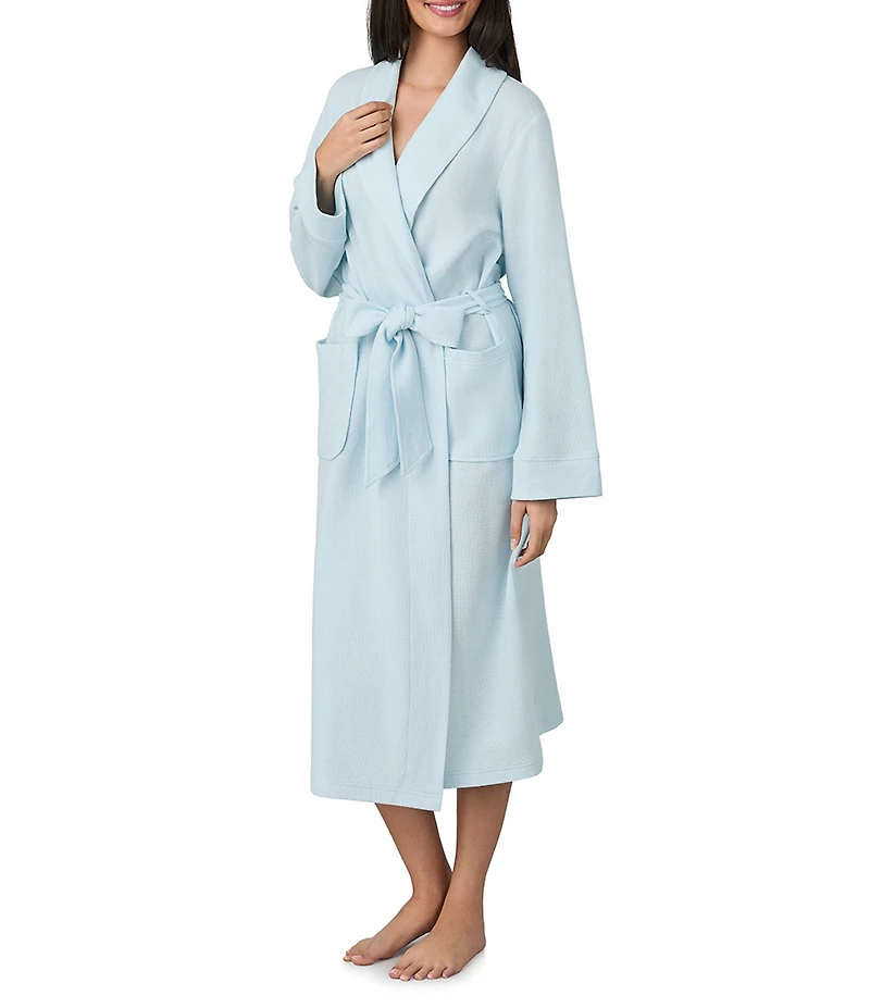 iRelax Solid Long Sleeve Shawl Collar Double Knit Pique Long Robe