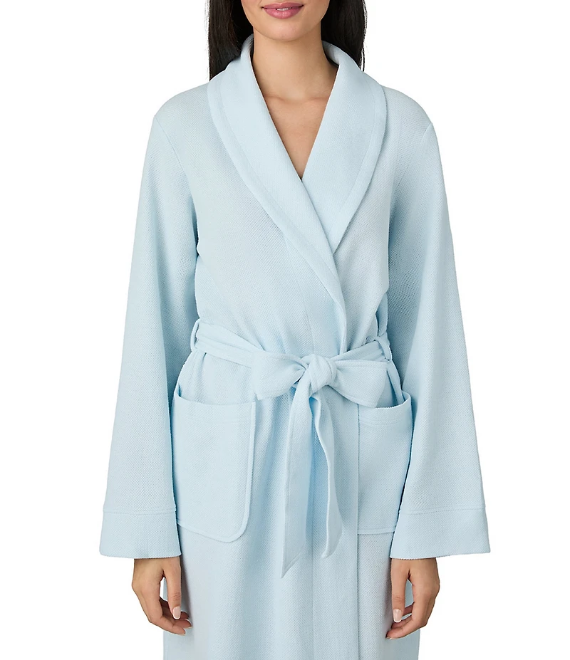 iRelax Solid Long Sleeve Shawl Collar Double Knit Pique Long Robe