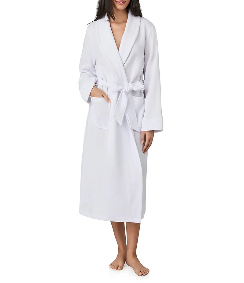 iRelax Solid Long Sleeve Shawl Collar Double Knit Pique Long Robe