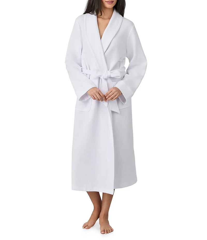 iRelax Solid Long Sleeve Shawl Collar Double Knit Pique Long Robe