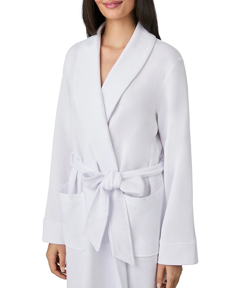 iRelax Solid Long Sleeve Shawl Collar Double Knit Pique Long Robe