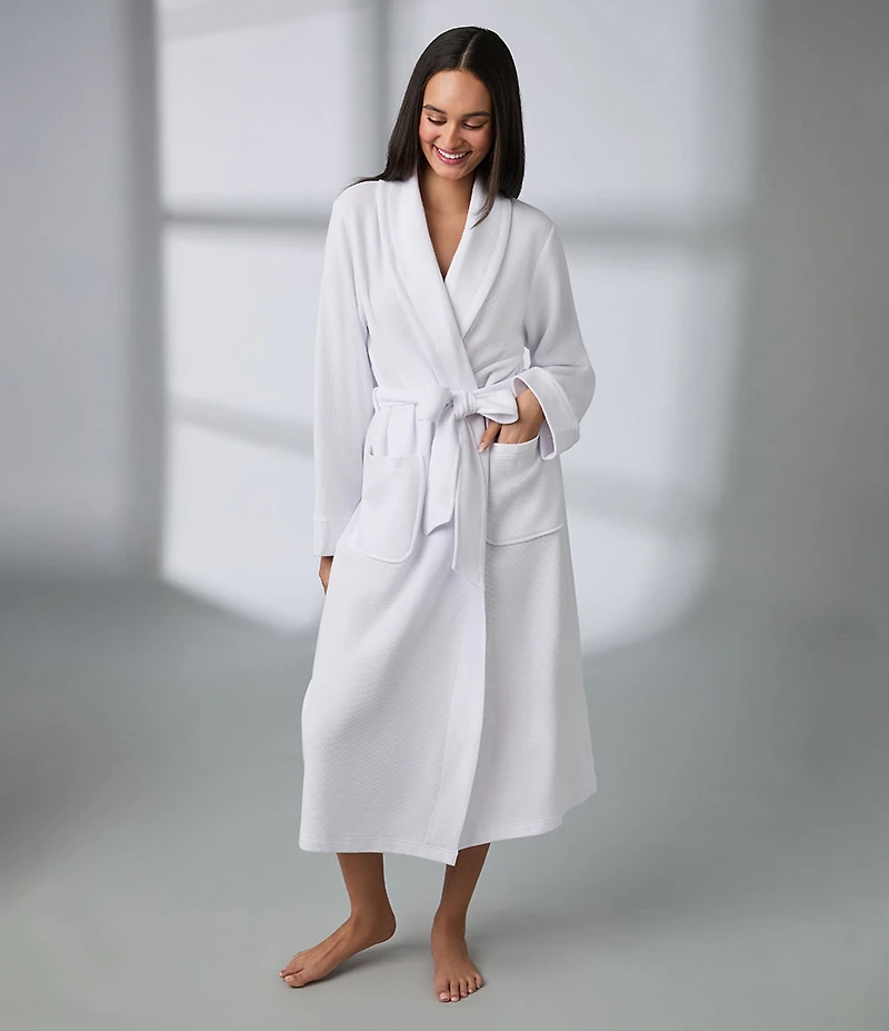 iRelax Solid Long Sleeve Shawl Collar Double Knit Pique Long Robe