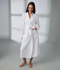 iRelax Solid Long Sleeve Shawl Collar Double Knit Pique Long Robe