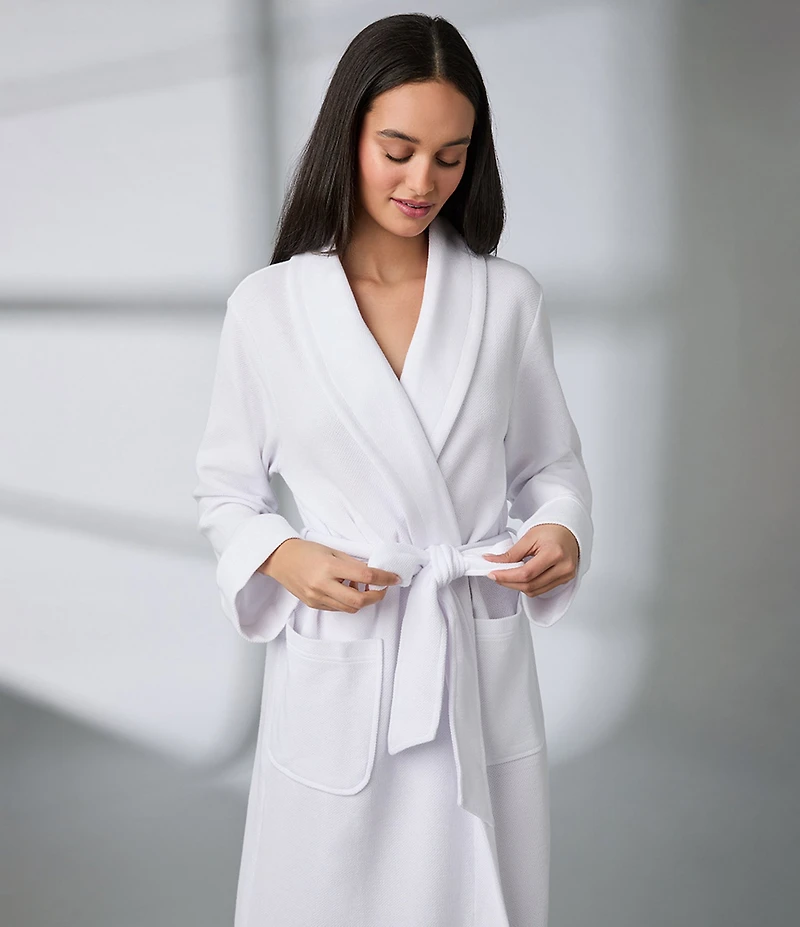 iRelax Solid Long Sleeve Shawl Collar Double Knit Pique Long Robe