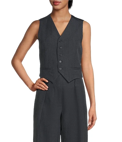 IRO Benyo Tweed V-Neck Sleeveless Button Front Vest