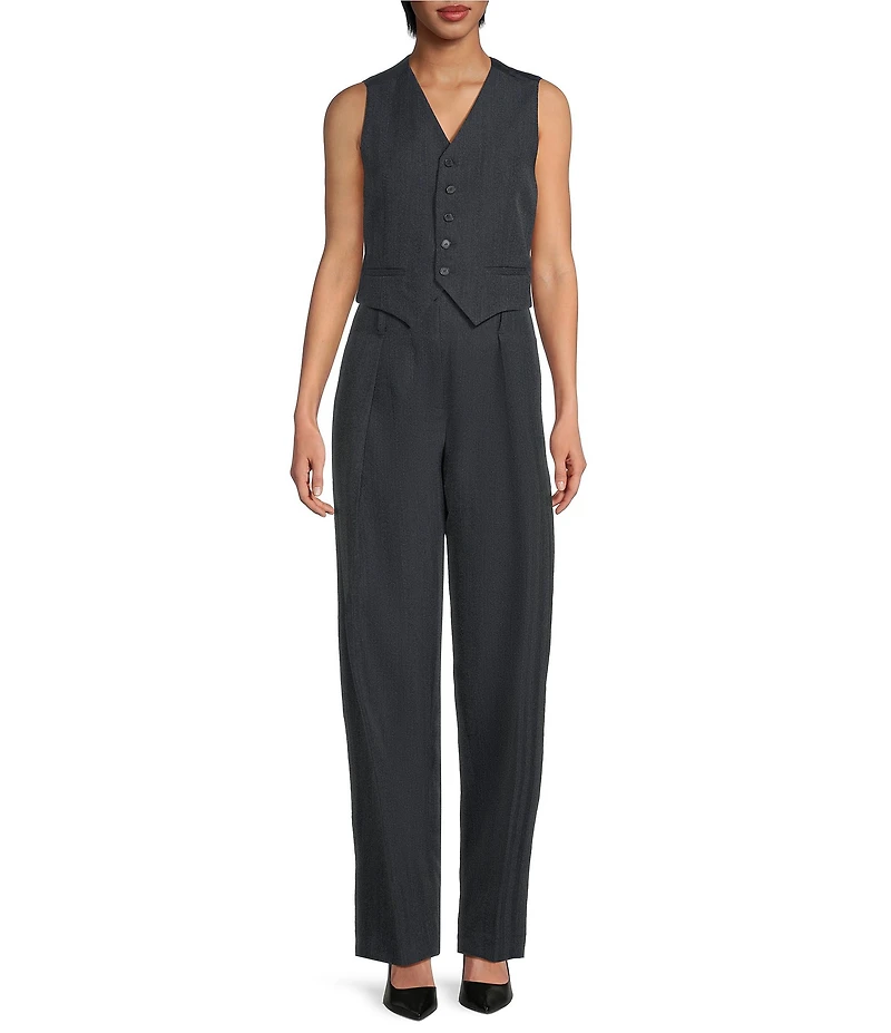 IRO Brissa Tweed Wool Blend Low Waist Wide Leg Pleated Front Trouser