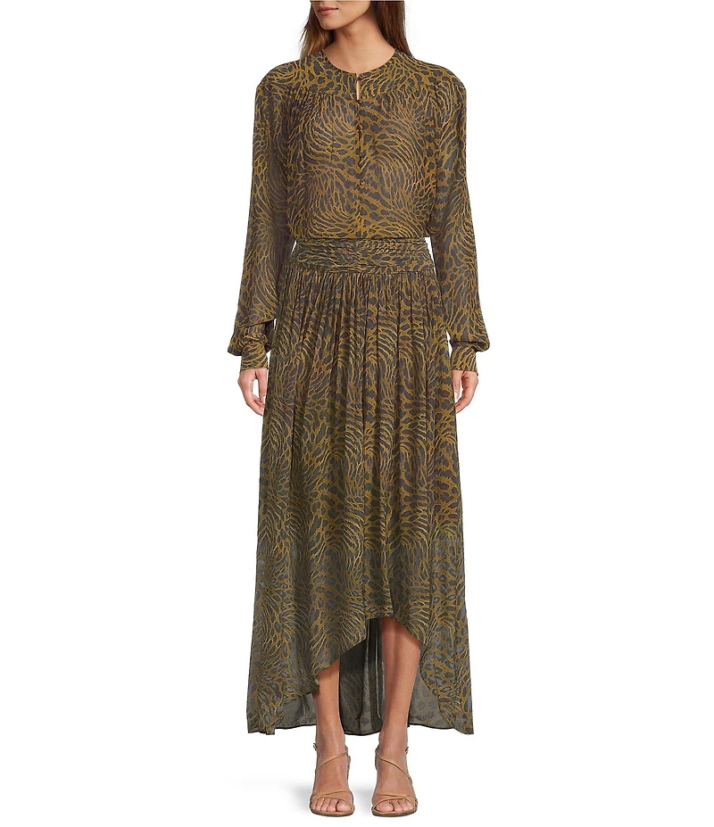 IRO Calesa Coordinating Leopard Print Mid Rise Asymmetrical High-Low Skirt