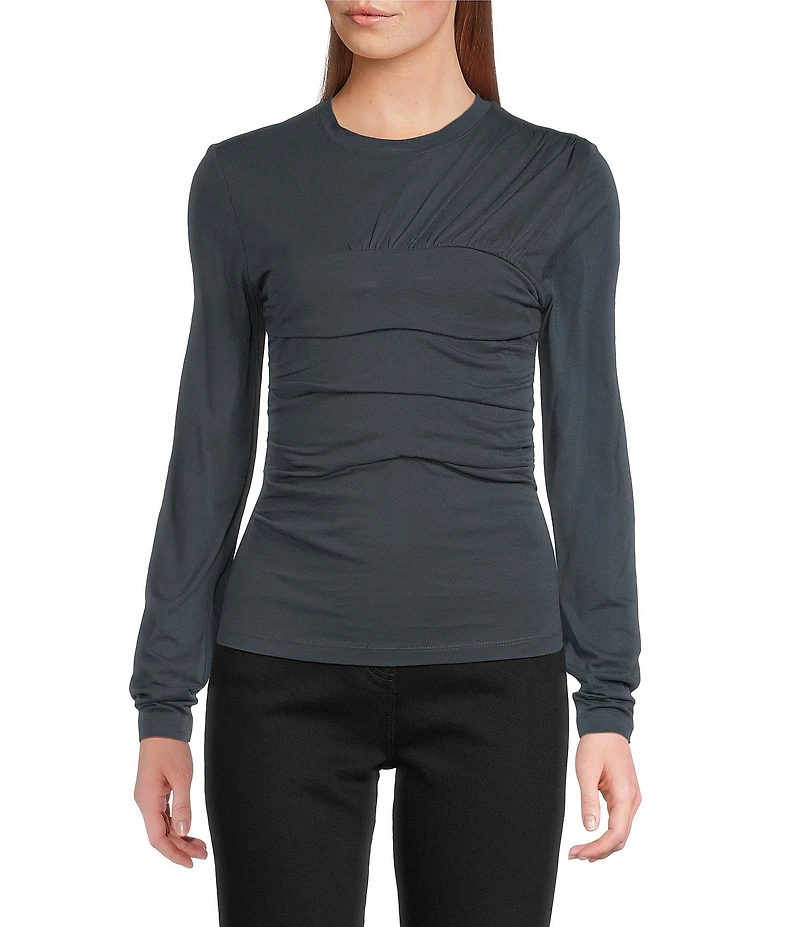 IRO Carole Knit Crew Neck Long Sleeve Ruched Top