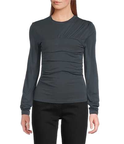 IRO Carole Knit Crew Neck Long Sleeve Ruched Top