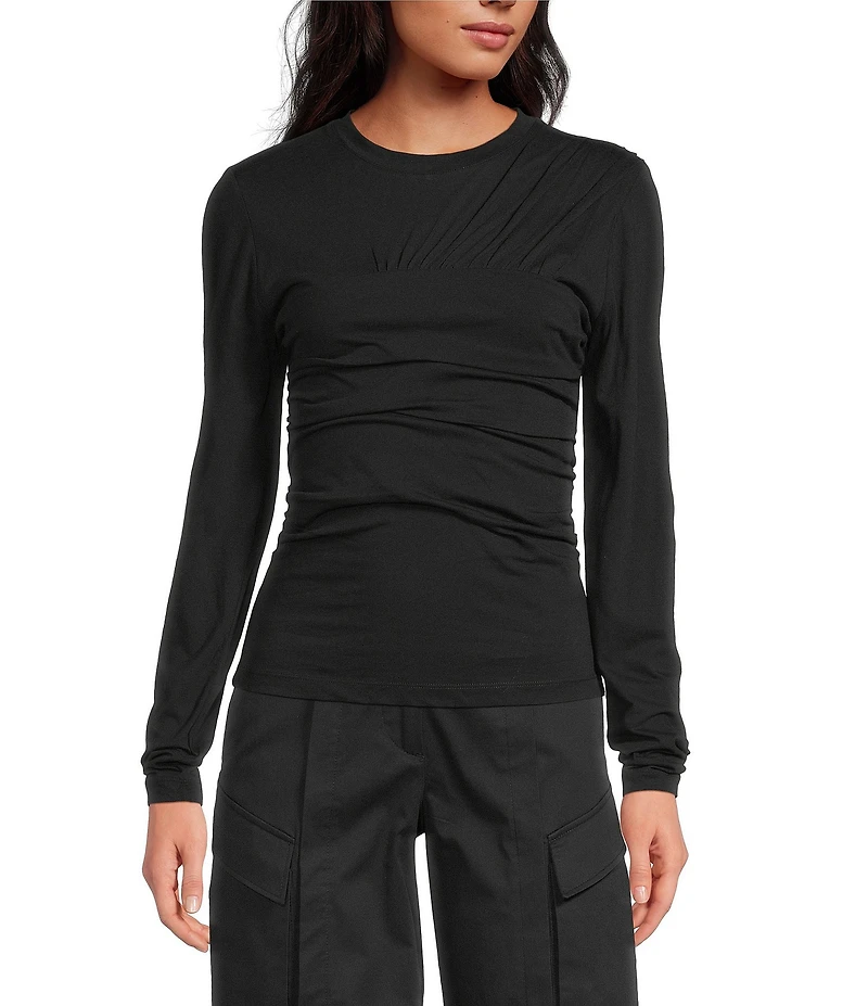 IRO Carole Knit Crew Neck Long Sleeve Ruched Top