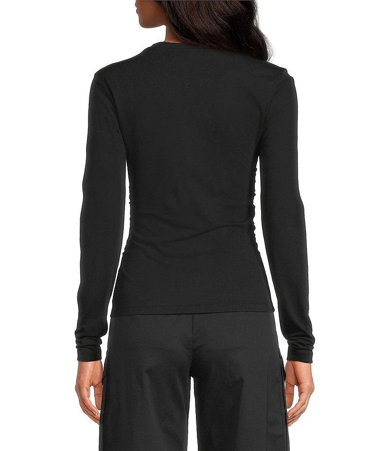 IRO Carole Knit Crew Neck Long Sleeve Ruched Top
