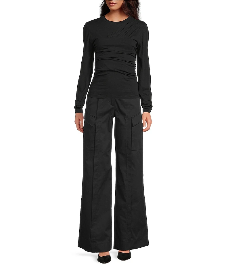 IRO Carole Knit Crew Neck Long Sleeve Ruched Top