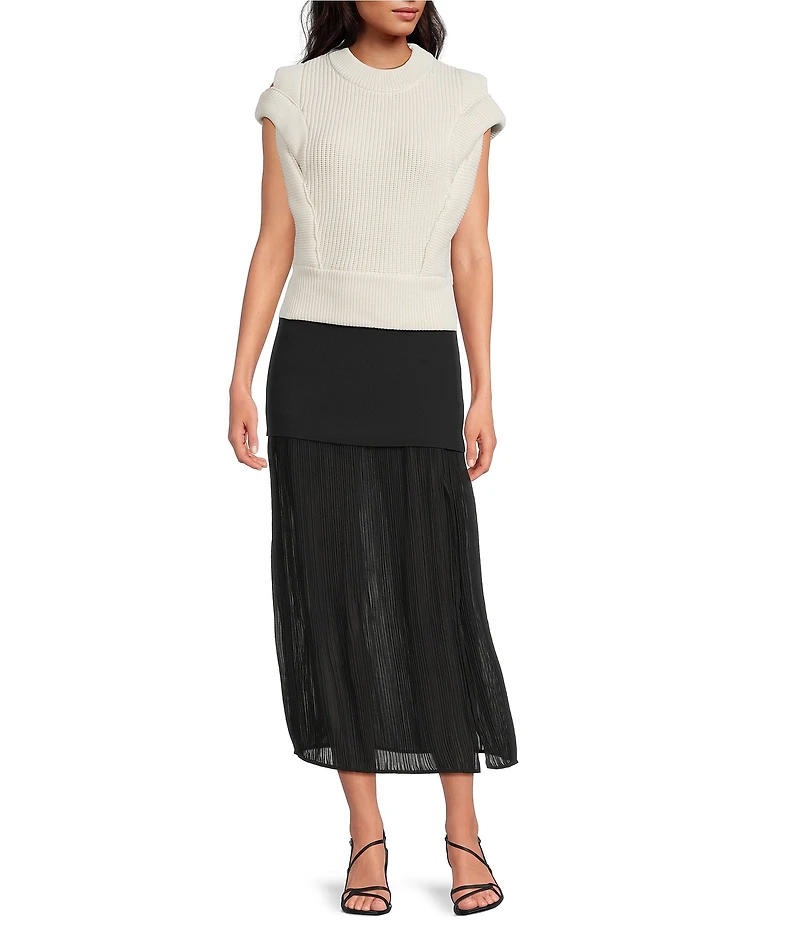 IRO Cinna Woven Pleated Side Slit Midi Skirt