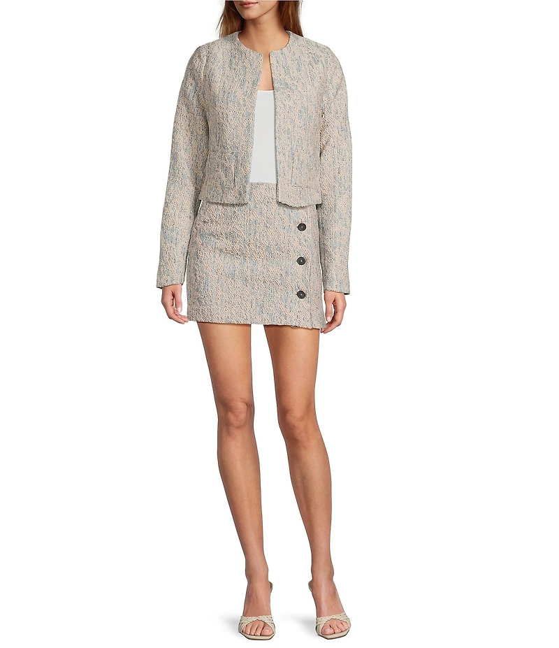 IRO Elixio Tweed High-Rise Wrap Button Front Mini Skirt