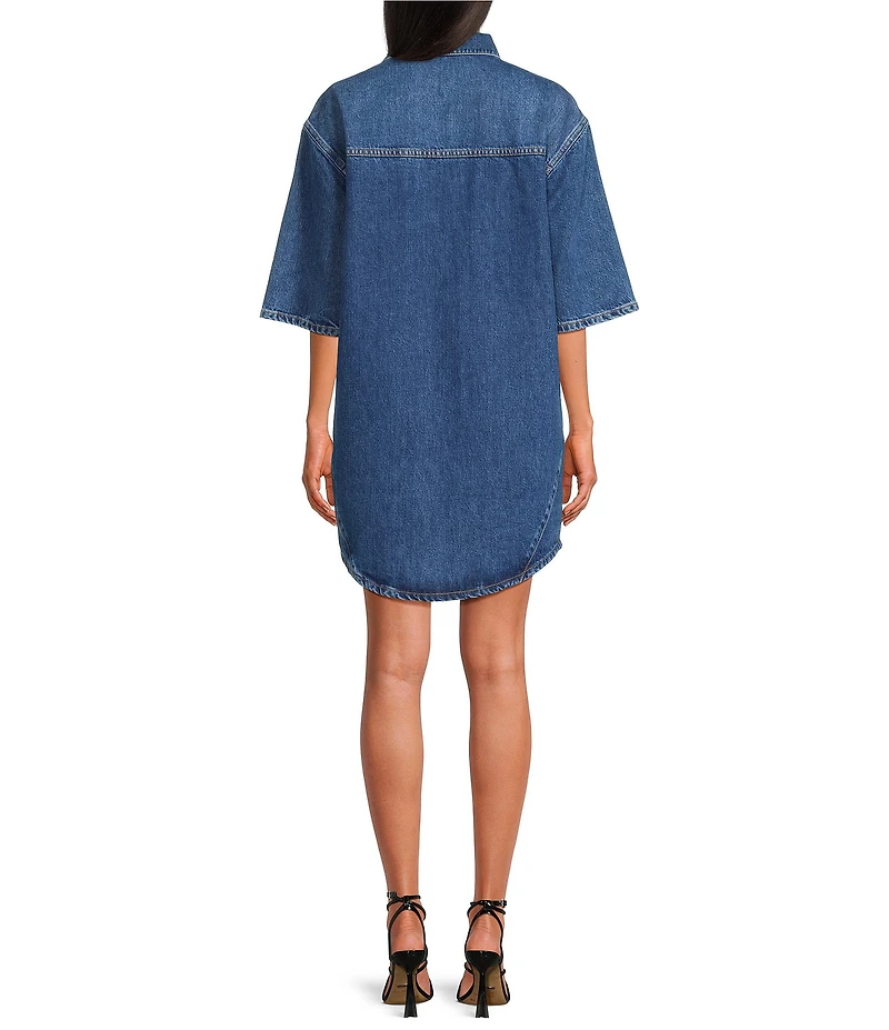 IRO Esmar Denim Collar Neck Elbow Sleeve Shirt Dress