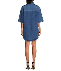IRO Esmar Denim Collar Neck Elbow Sleeve Shirt Dress