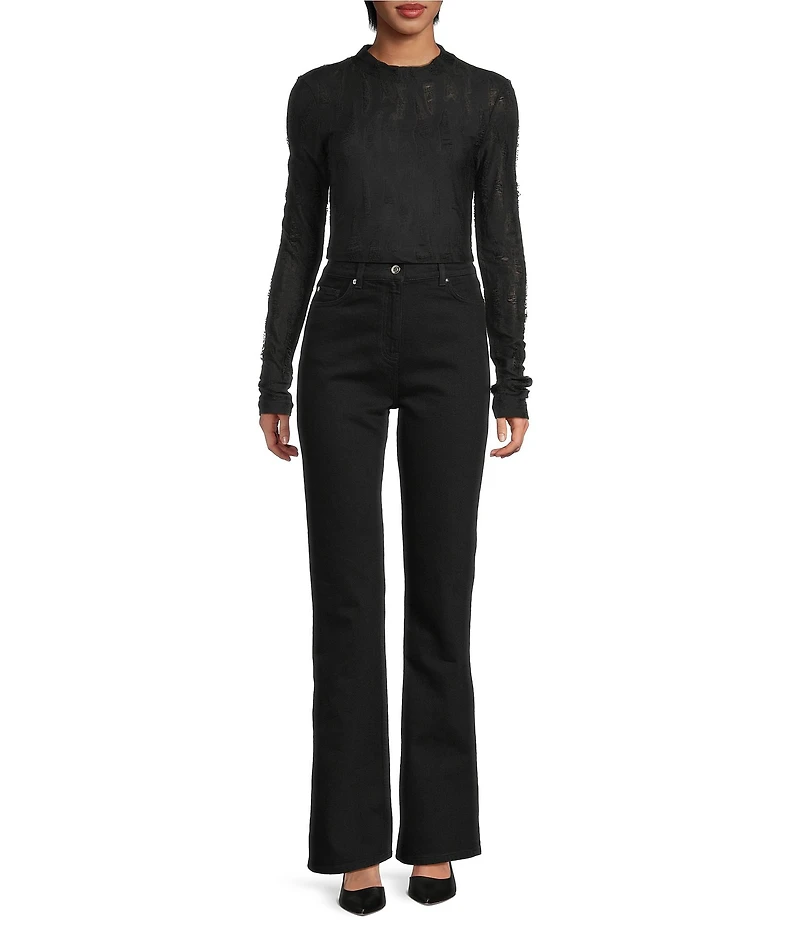 IRO Guillia Distressed Knit Jacquard Mock Neck Long Sleeve Top