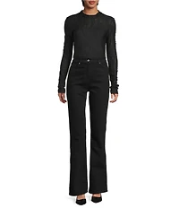 IRO Guillia Distressed Knit Jacquard Mock Neck Long Sleeve Top