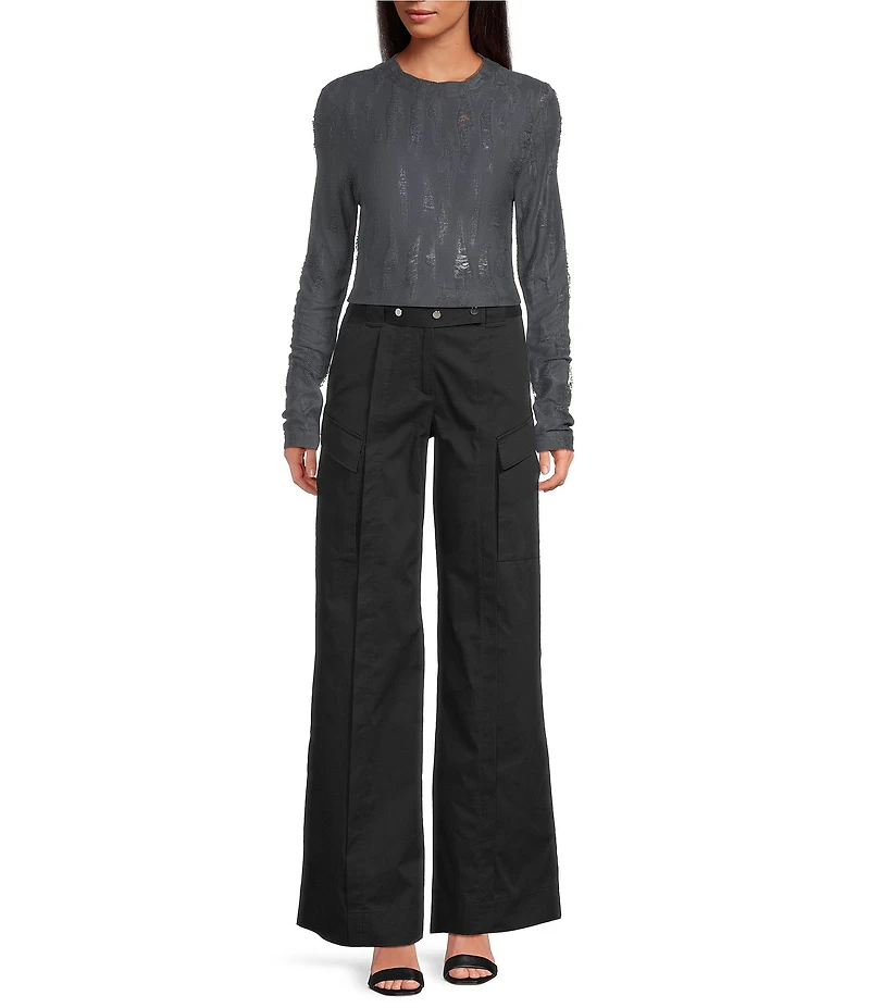 IRO Guillia Distressed Knit Jacquard Mock Neck Long Sleeve Top