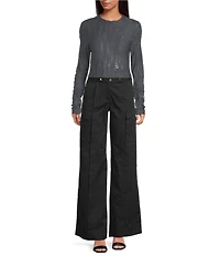 IRO Guillia Distressed Knit Jacquard Mock Neck Long Sleeve Top