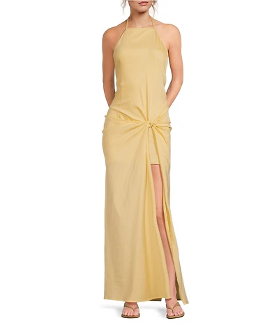 IRO Halter Neck Sleeveless Tie Front Maxi Dress
