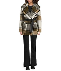 IRO Janiel Wool Alpaca Blend Plaid Shawl Collar Long Sleeve Wrap Jacket