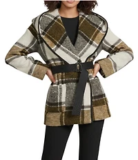 IRO Janiel Wool Alpaca Blend Plaid Shawl Collar Long Sleeve Wrap Jacket